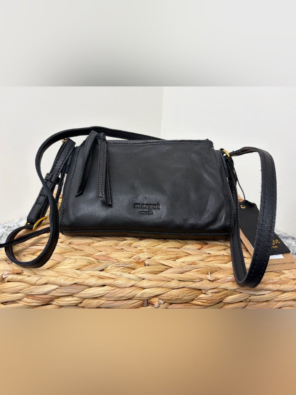 Margot Black Leather Crossbody Bag with Gold Accent Strap